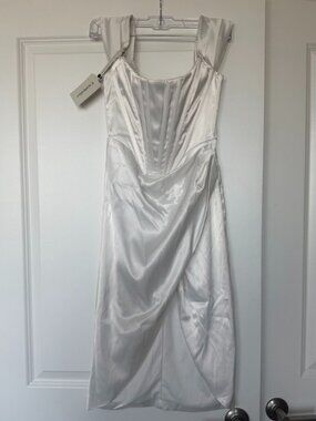 White Satin Off-Shoulder Corset Mini Dress